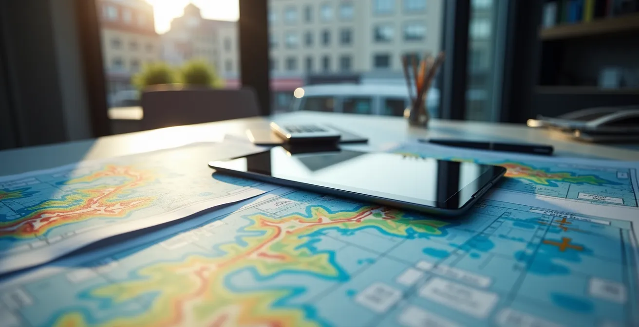 Telematik-Dashboard zeigt eine abstrakte Routenanalyse zur Elektrifizierung von Lieferfahrzeugen.