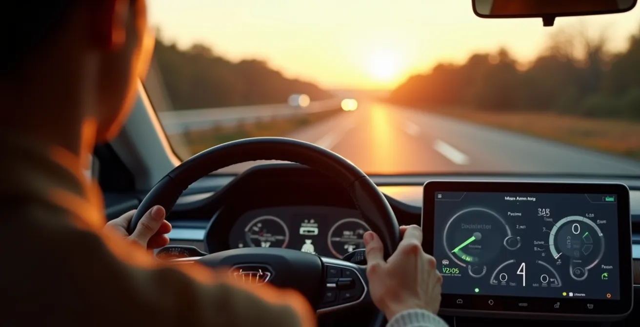 Dashboard-Ansicht mit Geschwindigkeits- und Reichweitenanzeige