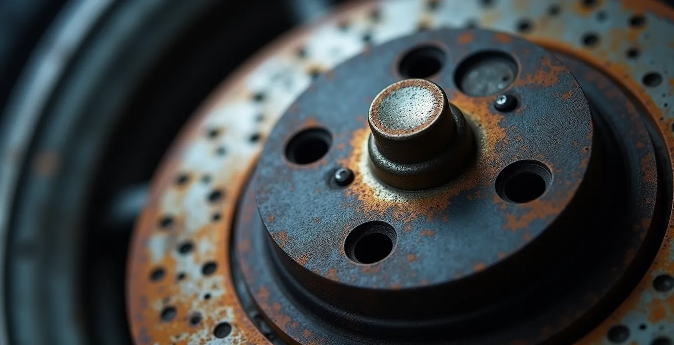 Mechaniker prüft Bremsscheiben und Reifenprofil bei der TÜV-Vorbereitung