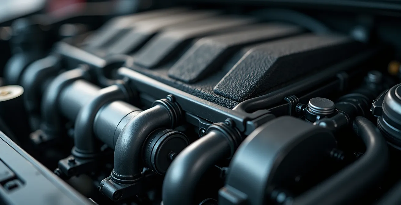 Detailaufnahme von Fahrzeugkomponenten mit Werkzeug