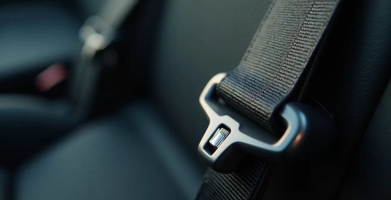 Detailaufnahme eines falsch montierten Kindersitzes mit Gurtlose