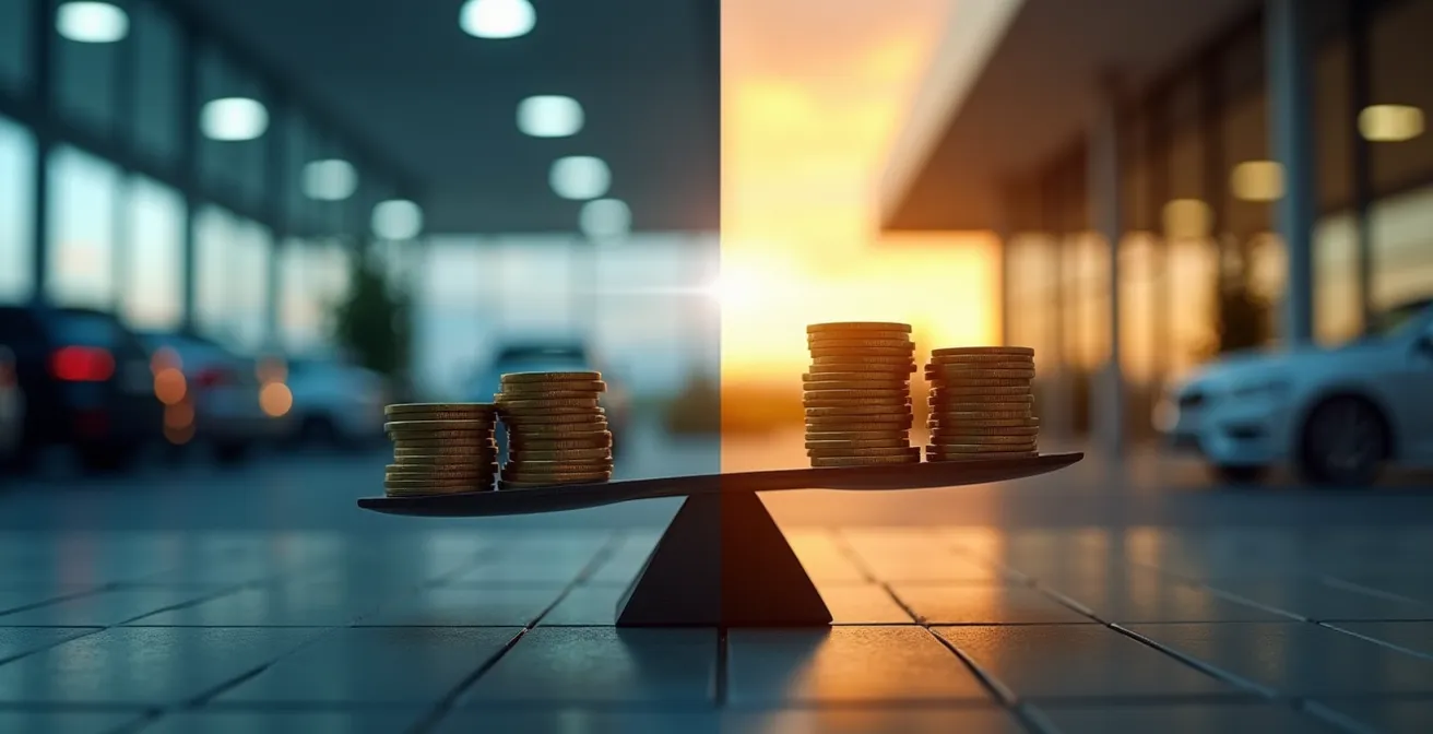 Vergleich zwischen Notfallkauf unter Druck und geplantem Autokauf mit Preisunterschied