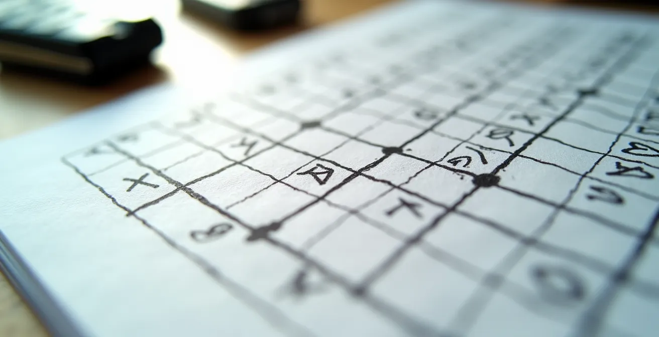 Detaillierte Makroaufnahme einer strukturierten Entscheidungsmatrix mit Gewichtungsfaktoren