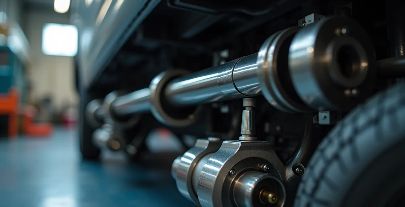 Nahaufnahme einer hydraulischen Hebebühne am Transporter