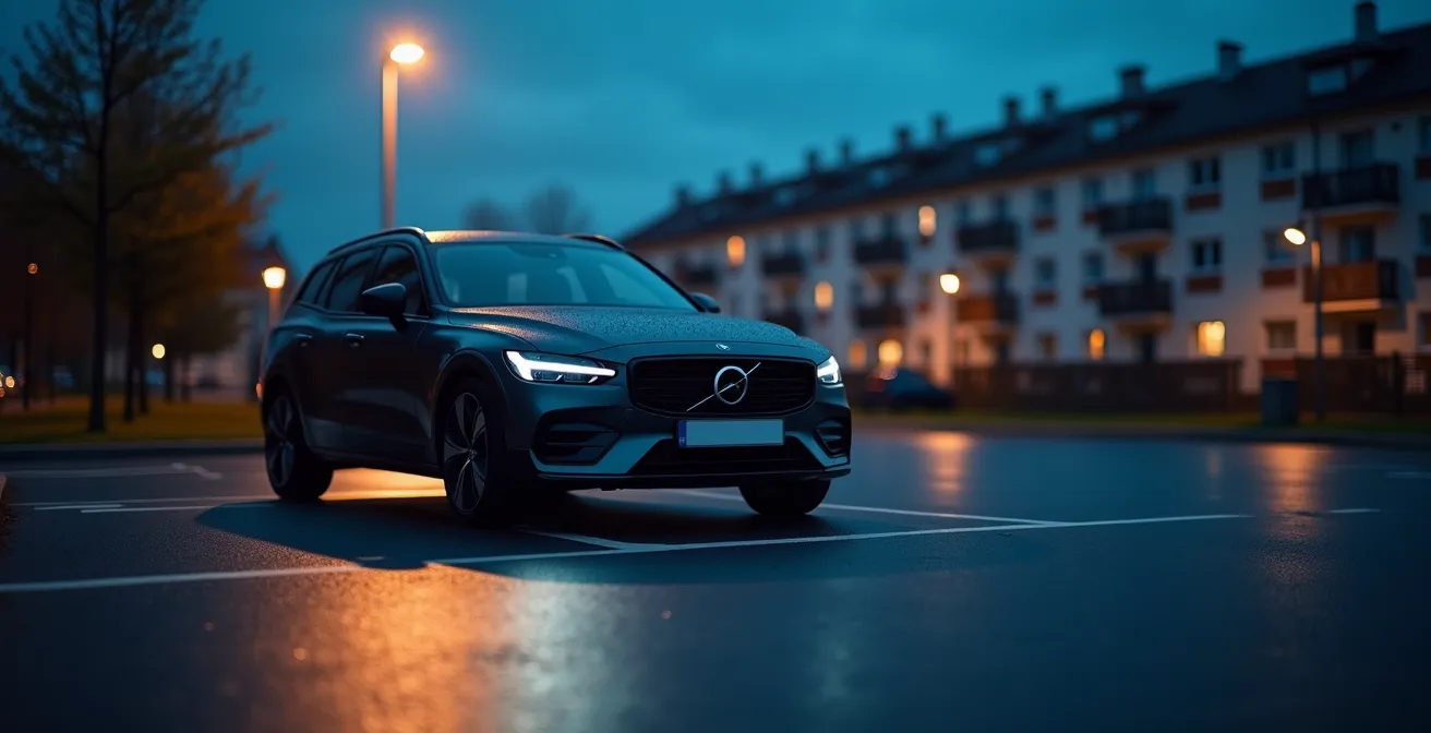 Visualisierung der versteckten Kosten beim Autobesitz in Deutschland, dargestellt durch ein Auto mit dramatischen Schatten.