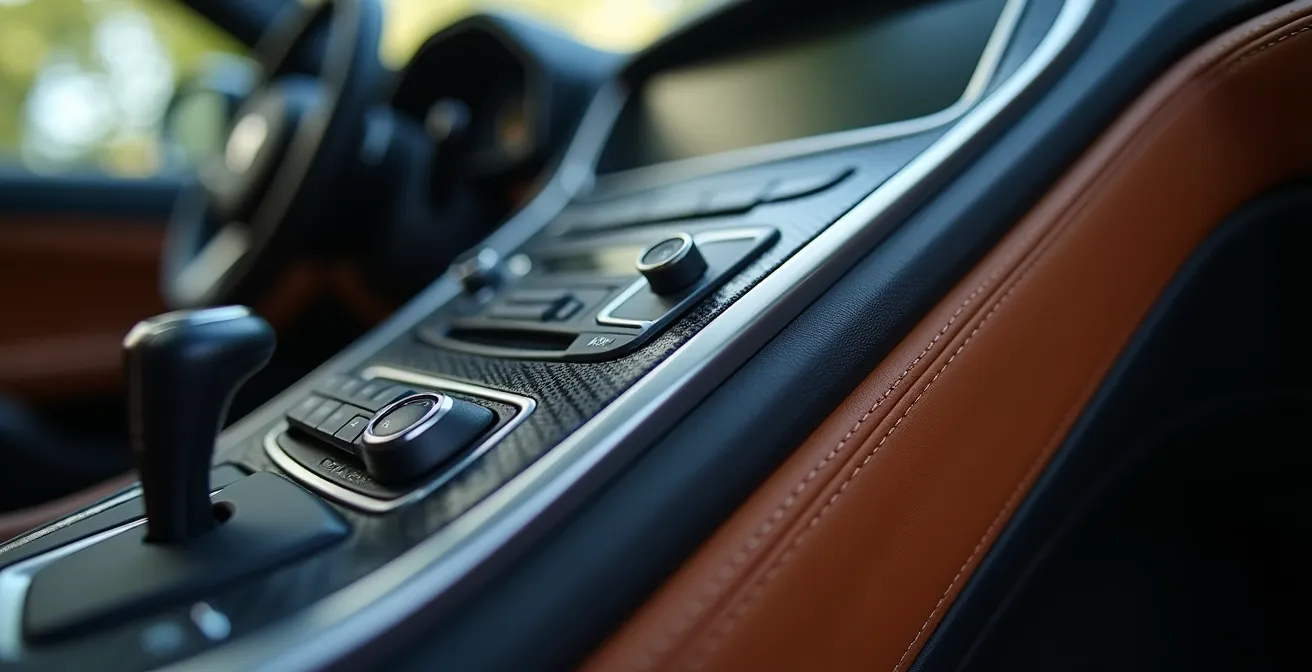 Detailaufnahme von hochwertiger Fahrzeugausstattung