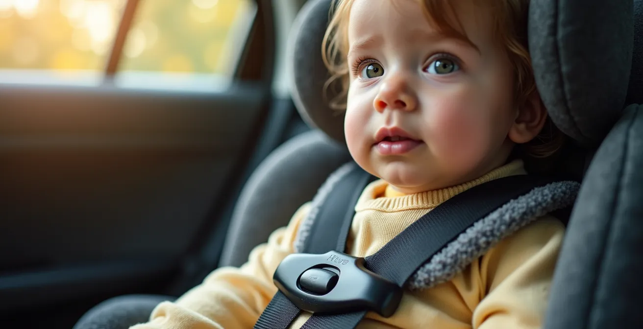 Sicherheitsdemonstration der Gurtlose bei Winterkleidung im Kindersitz